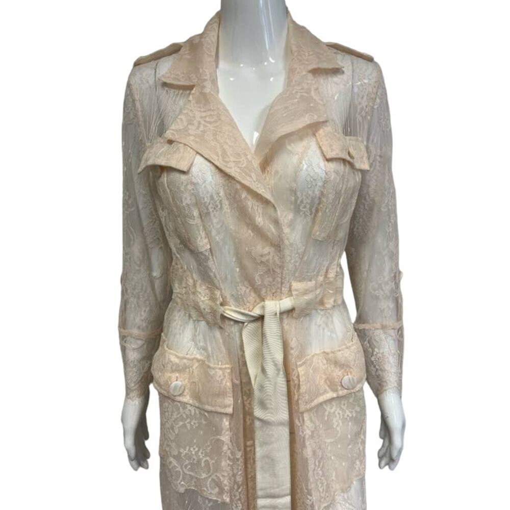 DIVINE HERITAGE Beige Belted Pocket Accent Collared Midi Robe Dress XS - Picture 3 of 5